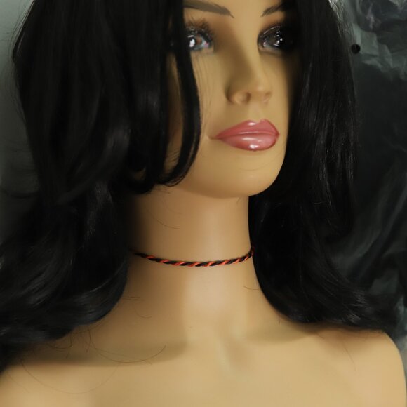 Orange Black Thread Necklace Choker Adjustable Length Twisted Design Choke - Picture 3 of 9